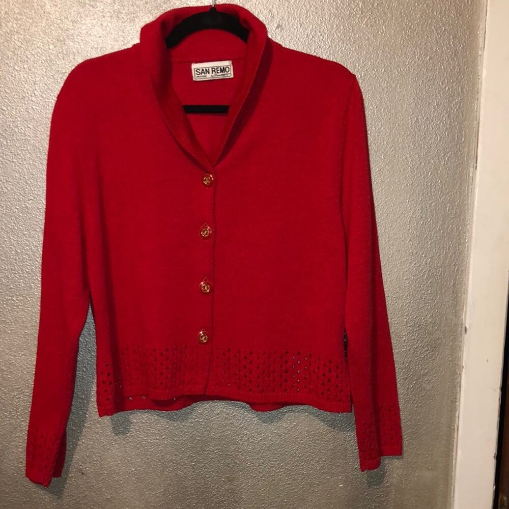 San Remo by Laura Preppy Academia Retro Knits Red Cardigan Sweater